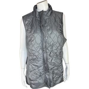 Denim & Co. Active Knit/Woven Mix Quilted Vest Fall Grey X-Large Sleeveless